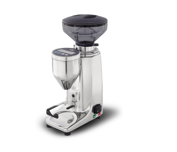 Quamar coffee grinder in chrome, included in The Makina deal